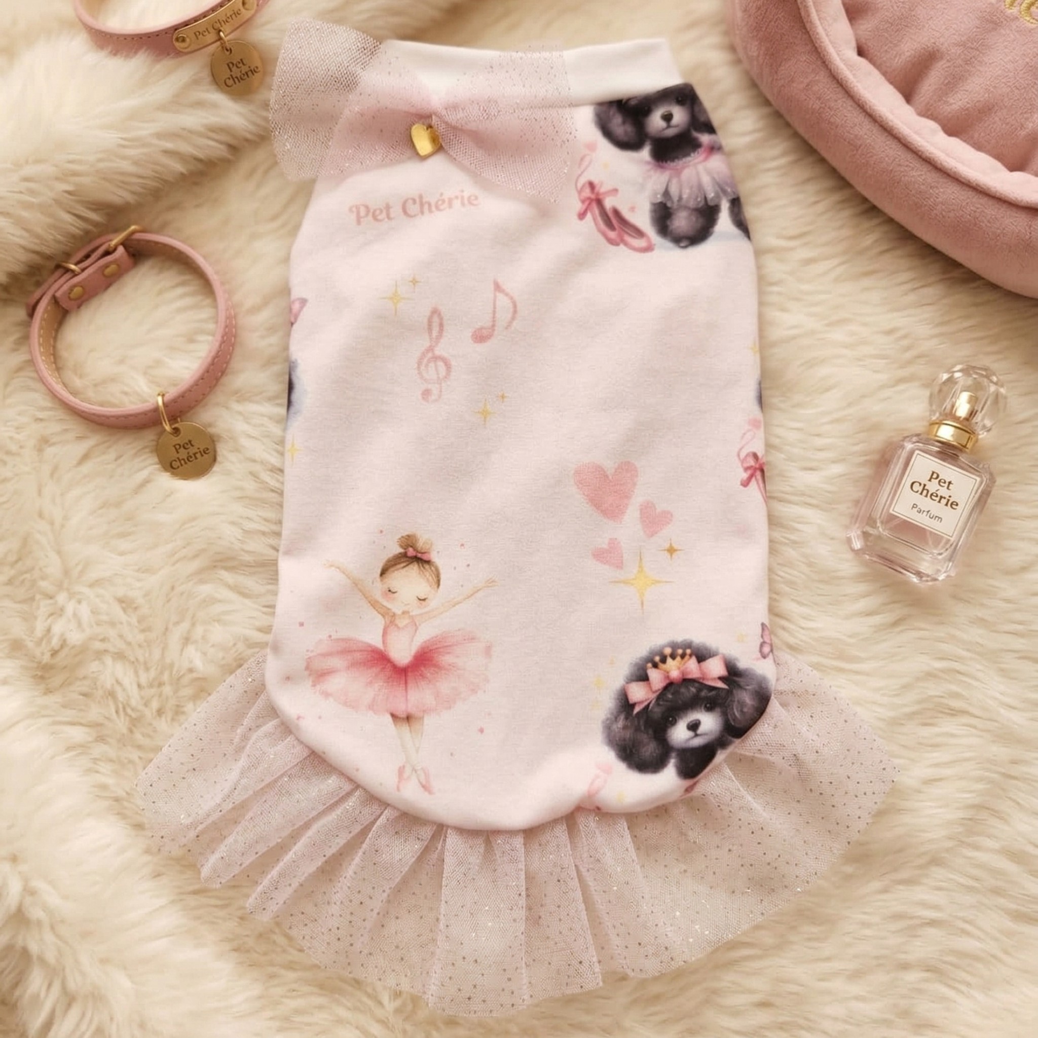 Dancer Rosy T-Shirt per Cani - Jersey Manopesca con Volant Tulle Glitter Ballerine